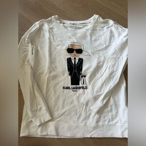 Karl Lagerfeld White Long Sleeve Tee with Iconic Graphic